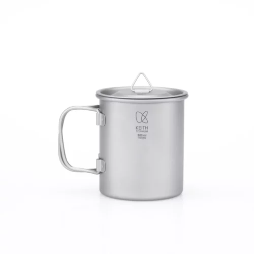 Single-Wall Titanium Mug with Folding Handle and Lid Ti3203