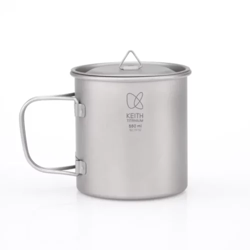 Single-Wall Titanium Mug with Folding Handle and Lid Ti3206