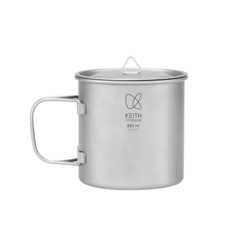Single-Wall Titanium Mug with Folding Handle and Lid Ti3208