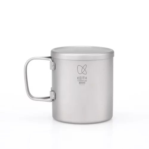 Double-Wall Titanium Mug with Folding Handle and Lid Ti3352